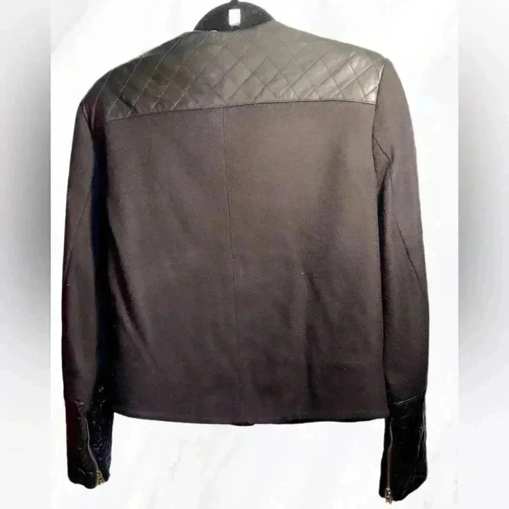 Alice + Olivia Wool Cashmere Leather Trim Jacket | Quilted, Black S